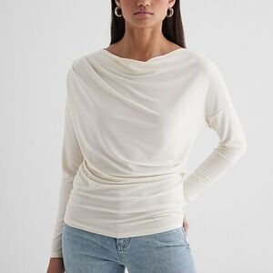 NWT Express Slimming Draped Cowl Neck Top Wmn's Sz M Ivory Flattering Pretty